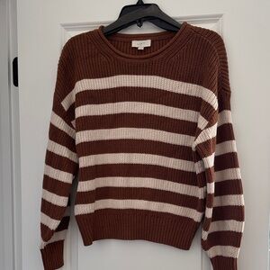 LOFT Chocolate and Cream Striped Sweater
